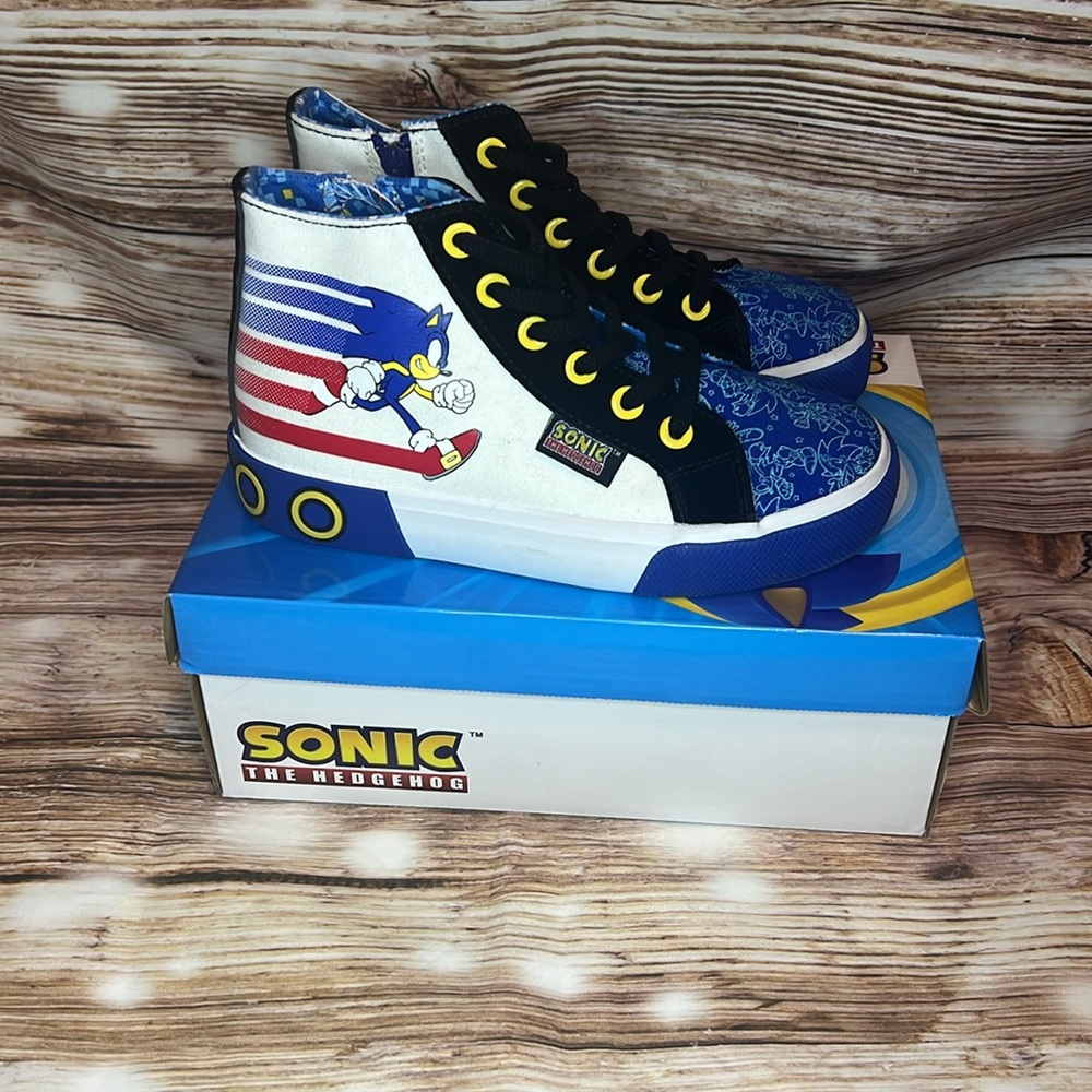 Ground Up Sonic the Hedgehog High Top Sneakers Shoes Youth Size 1 Sega Side Zip - Picture 3 of 7